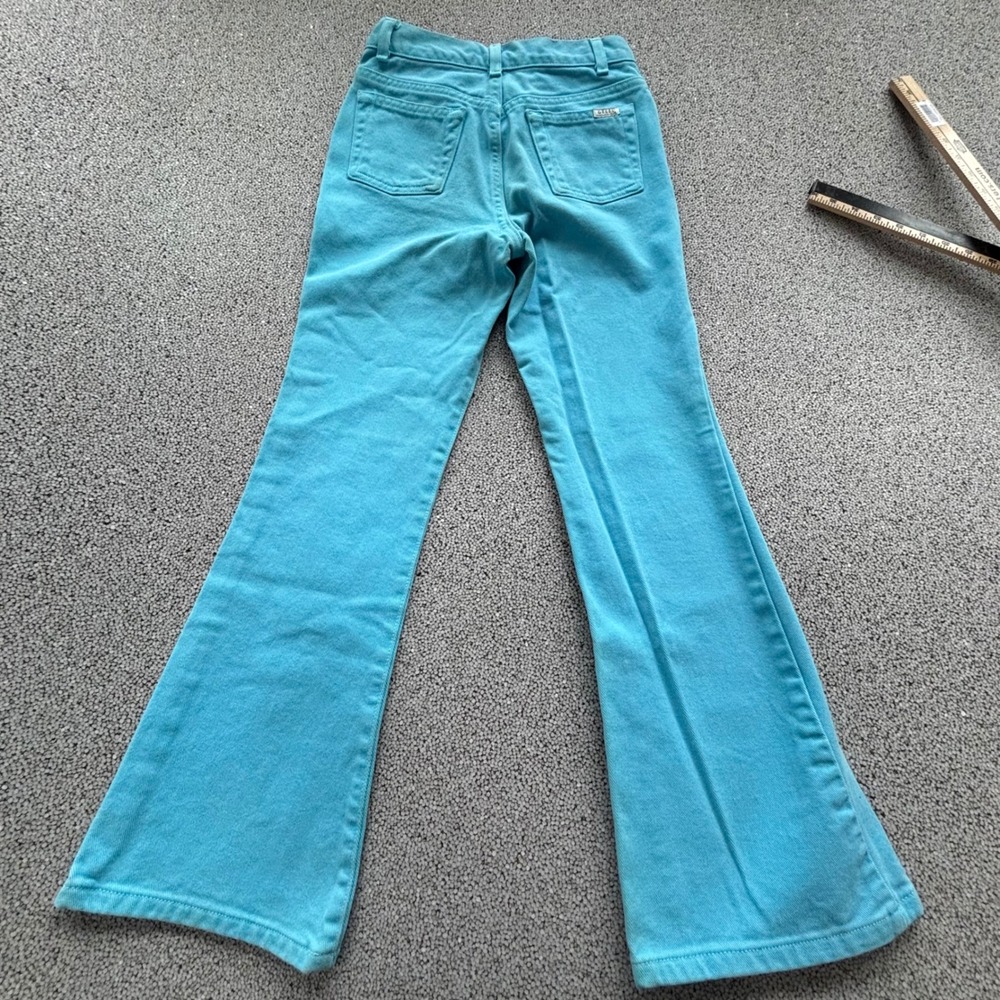 VTG Guess Flare Jeans Girls Size 12 Turquoise Brigjt Blue Retro Y2K Disco - Picture 4 of 9